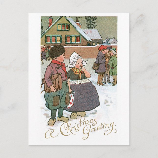 Dutch Children - A Christmas Greeting Holiday Postcard (Front)