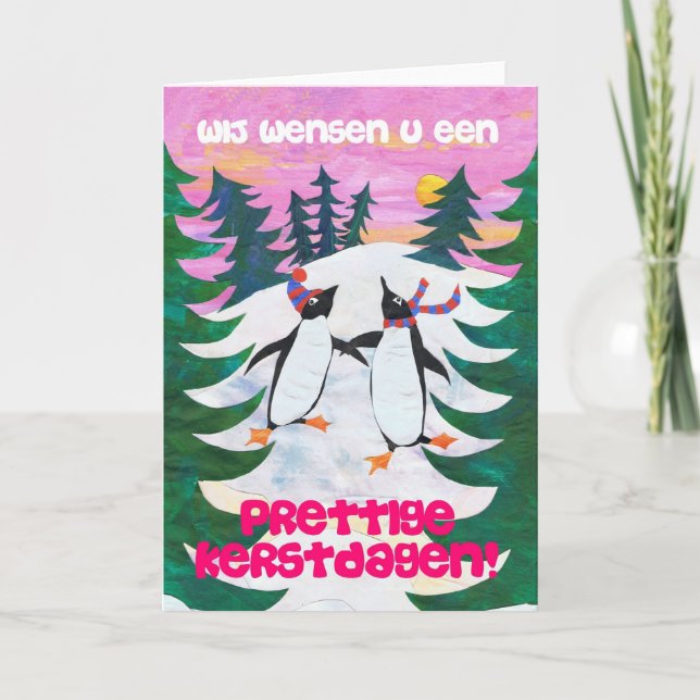 Dutch Christmas Card - Skating Penguins (Front)