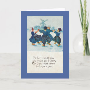 Dutch Christmas Children Dancing, Customisable Holiday Card