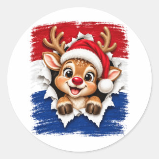 Dutch Christmas Reindeer Classic Round Sticker