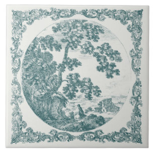 Dutch Country Landscape Vintage Delft teal Tile