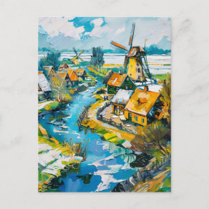 Dutch Countryside with Windmills and Water Channel Postcard