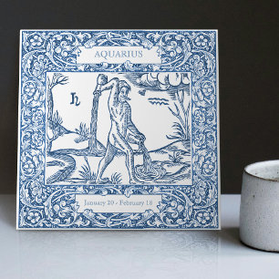 Dutch Delft Blue Aquarius Vintage Zodiac Sign Tile