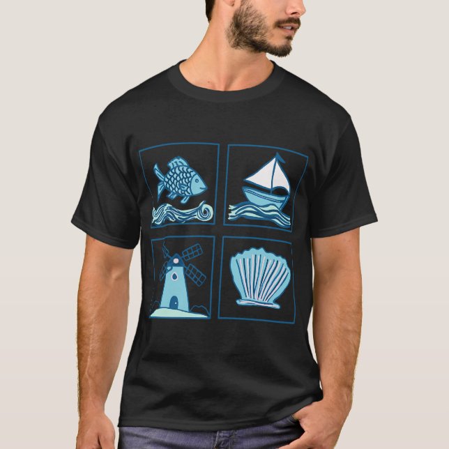 Dutch Delft Blue Seaside Tiles T-Shirt (Front)