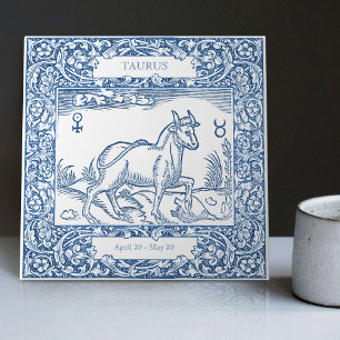 Dutch Delft Blue Taurus Vintage Zodiac Sign Tile