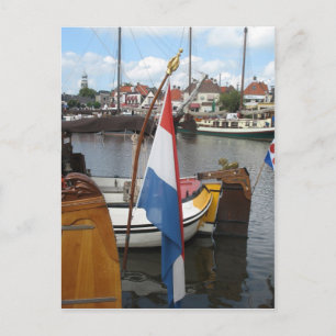 Dutch Flag, Boats & Harbor Lemmer Fryslan Postcard