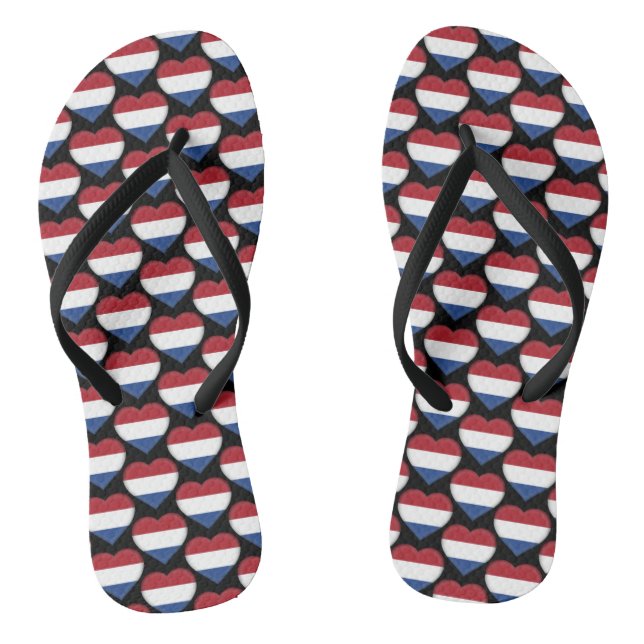 Dutch Flag Colours Hearts Pattern Patriotic Jandals (Footbed)