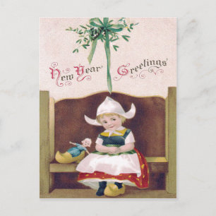 Dutch Girl Doll Mistletoe Clog Pew Postcard