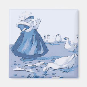 Dutch Girl With Geese, Blue Delft Look Magnet