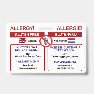 DUTCH Gluten Free Travel Card   Allergy Badge ID Badge