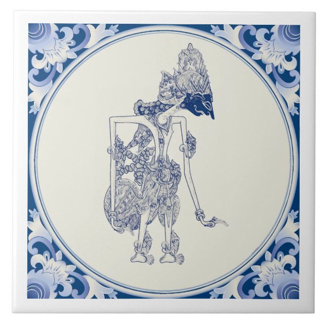Dutch-Indonesian Shadow Puppet Delft Blauw V2. Tile (Front)