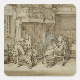 Dutch interior, 1617 square sticker
