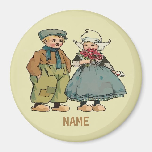  Dutch kids and Flowers, add names Magnet (Front)