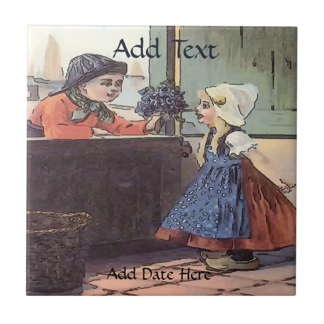 Dutch Kids Flowers  Tile, Dutch Look, Personalise Tile (Front)
