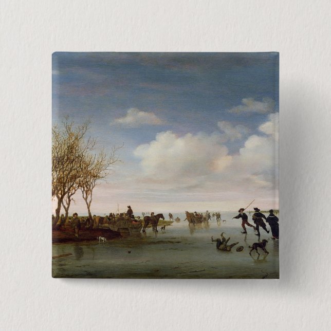 Dutch landscape with Skaters 15 Cm Square Badge (Front)