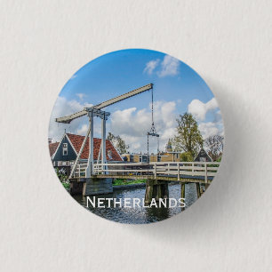 Dutch lifting wooden bridge in Netherlands 3 Cm Round Badge
