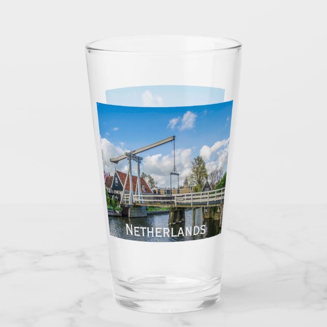 Dutch lifting wooden bridge in Netherlands Glass (Front)
