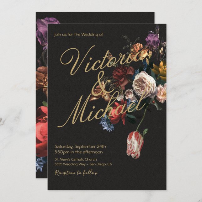 Dutch Master Floral Dark & Moody Wedding Invitation (Front/Back)