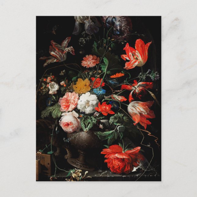 Dutch Master Oil Painting Still Life Dark Floral Invitation Postcard (Front)