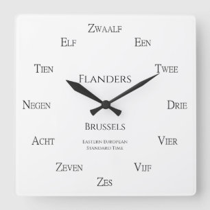 Dutch Numbers Personalised City Country Time Zone Square Wall Clock