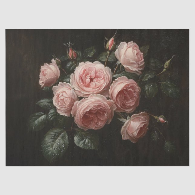 Dutch Old Masters Pink Roses Tissue Paper (Front)