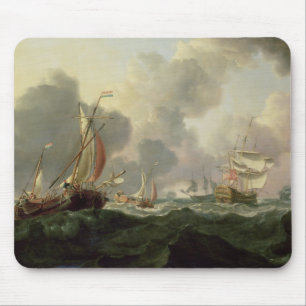 Dutch Pinks and a British Frigate in Choppy Seas Mouse Pad