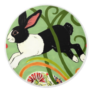 Dutch Rabbit Green Art Deco Drawer Pull Door Knob