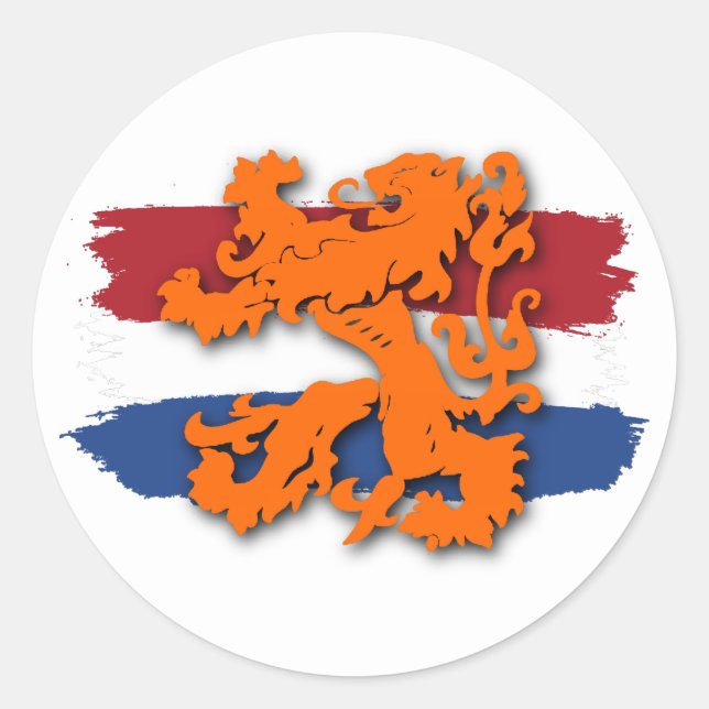 Dutch Red White Blue Flag Orange Lion Team Holland Classic Round Sticker (Front)