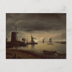 Dutch River Scene with Windmill by van Borssom Postcard