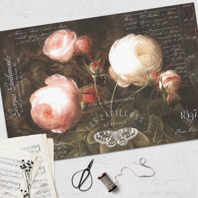 Dutch Roses and Vintage Ephemera Decoupage Tissue Paper (Creator Uploaded)