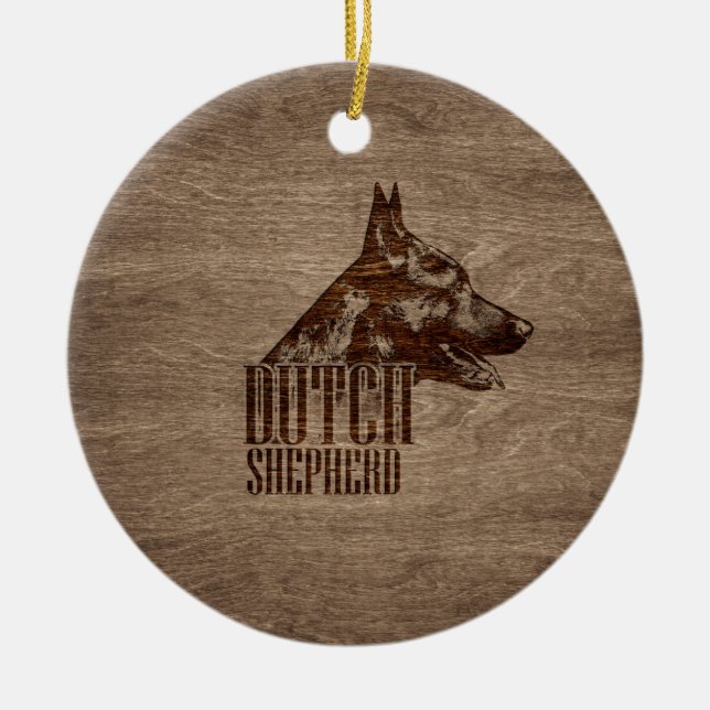 Dutch Shepherd Dog Ceramic Tree Decoration (Front)