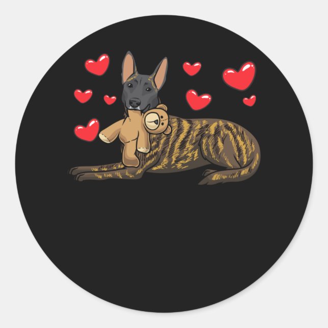 Dutch Shepherd Dog With Stuffed Animal And Hearts Classic Round Sticker (Front)