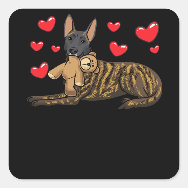 Dutch Shepherd Dog With Stuffed Animal And Hearts Square Sticker (Front)