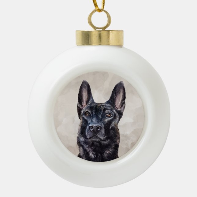Dutch Shepherd - Dutchie Illustration Ceramic Ball Christmas Ornament (Front)
