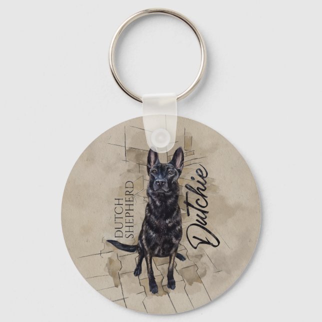 Dutch Shepherd - Dutchie Illustration Key Ring (Front)