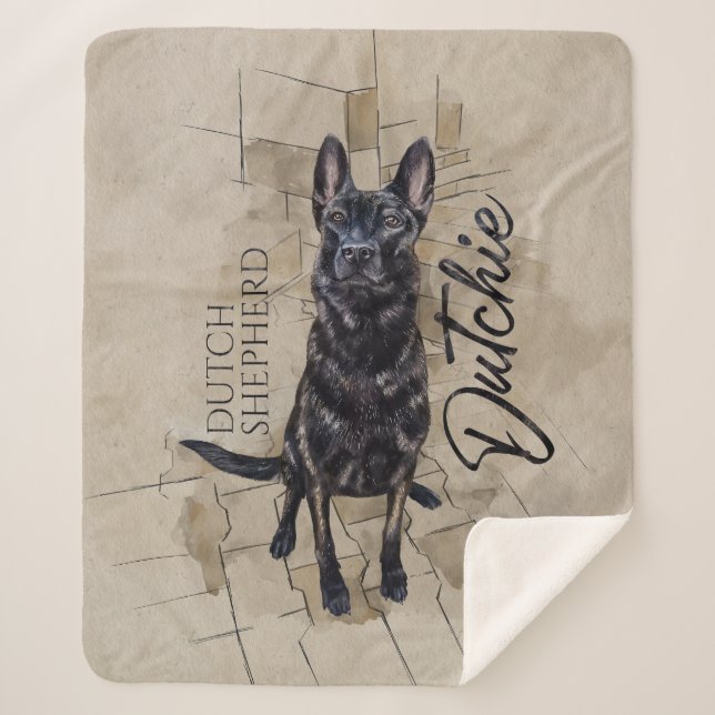 Dutch Shepherd - Dutchie Illustration Sherpa Blanket (Front)
