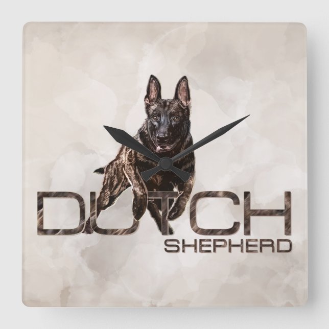 Dutch Shepherd - Dutchie Illustration Square Wall Clock (Front)