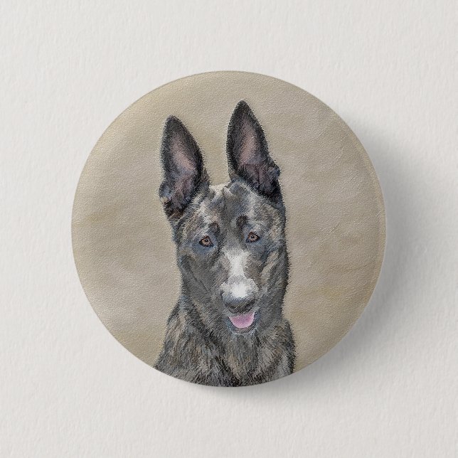 Dutch Shepherd Painting - Cute Original Dog Art 6 Cm Round Badge (Front)