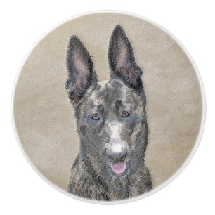 Dutch Shepherd Painting - Cute Original Dog Art Ceramic Knob