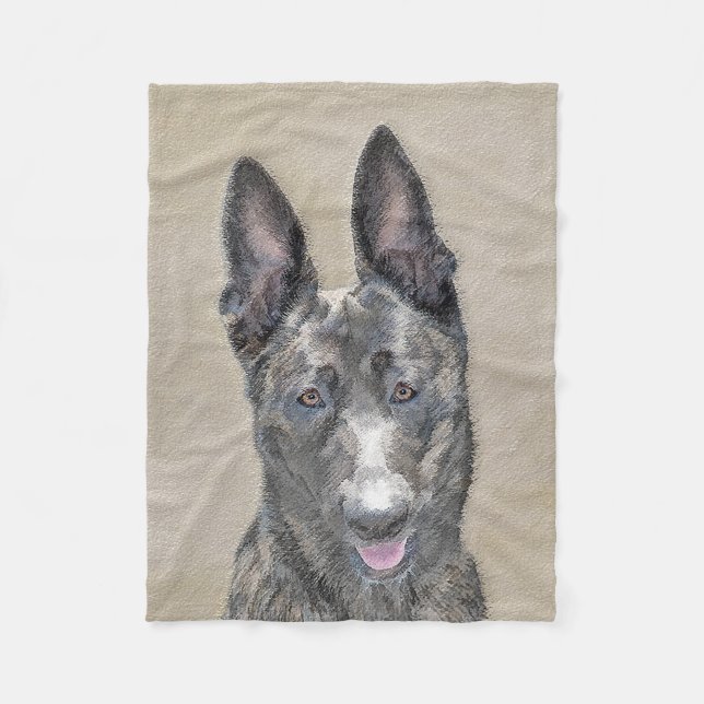 Dutch Shepherd Painting - Cute Original Dog Art Fleece Blanket (Front)