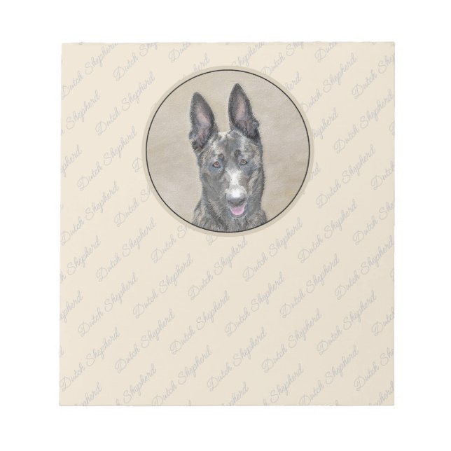 Dutch Shepherd Painting - Cute Original Dog Art Notepad (Front)