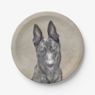 Dutch Shepherd Painting - Cute Original Dog Art Paper Plate