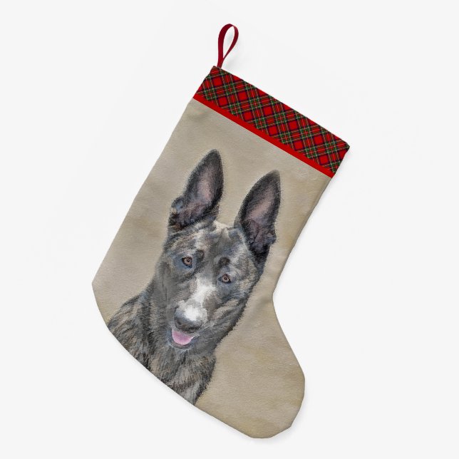 Dutch Shepherd Painting - Cute Original Dog Art Small Christmas Stocking (Front (Hanging))