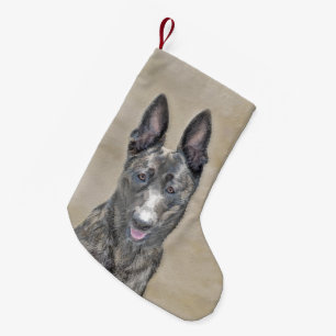 Dutch Shepherd Painting - Cute Original Dog Art Small Christmas Stocking