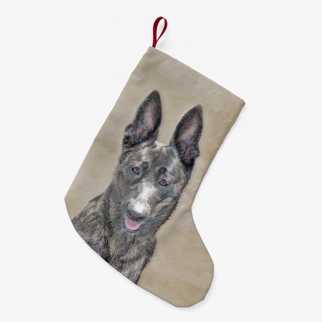 Dutch Shepherd Painting - Cute Original Dog Art Small Christmas Stocking (Front (Hanging))