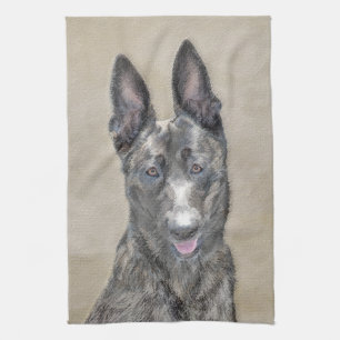 Dutch Shepherd Painting - Cute Original Dog Art Tea Towel