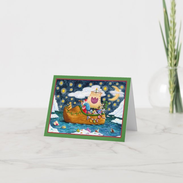 DUTCH SHOE SANTA SHIP, ICEBERG, WHALE, TEDDY Blank Card (Front)