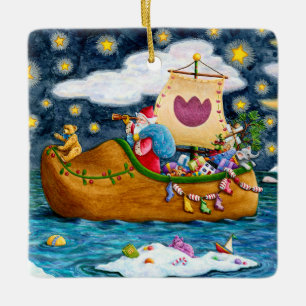 DUTCH SHOE SANTA SHIP, ICEBERGS, WHALE, TEDDY BEAR CERAMIC ORNAMENT