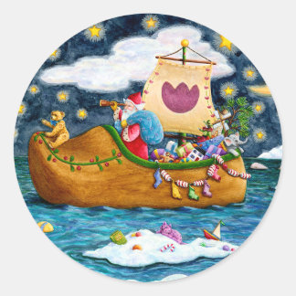 DUTCH SHOE SANTA SHIP, ICEBERGS, WHALE, TEDDY BEAR CLASSIC ROUND STICKER