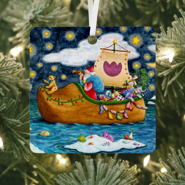 DUTCH SHOE SANTA SHIP, ICEBERGS, WHALE, TEDDY BEAR METAL TREE DECORATION (Insitu)